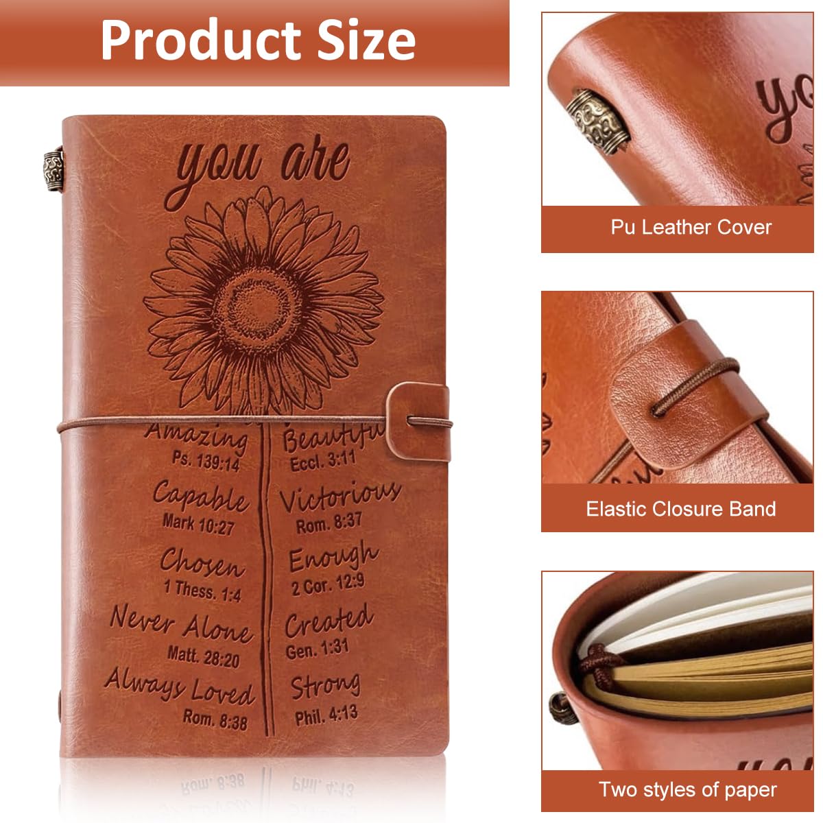 Climberty Leather Diary Sunflower Embossing Cover, Inspirational Gifts for Women, Refillable Writing Journal, Religious Gifts for Women, Blank Diary for Writing, Scrapbooking, Christmas & Birthday Climberty Leather Diary Sunflower Embossing Cover, Inspirational Gifts for Women, Refillable Writing Journal, Religious Gifts for Women, Blank Diary for Writing, Scrapbooking, Christmas & Birthday